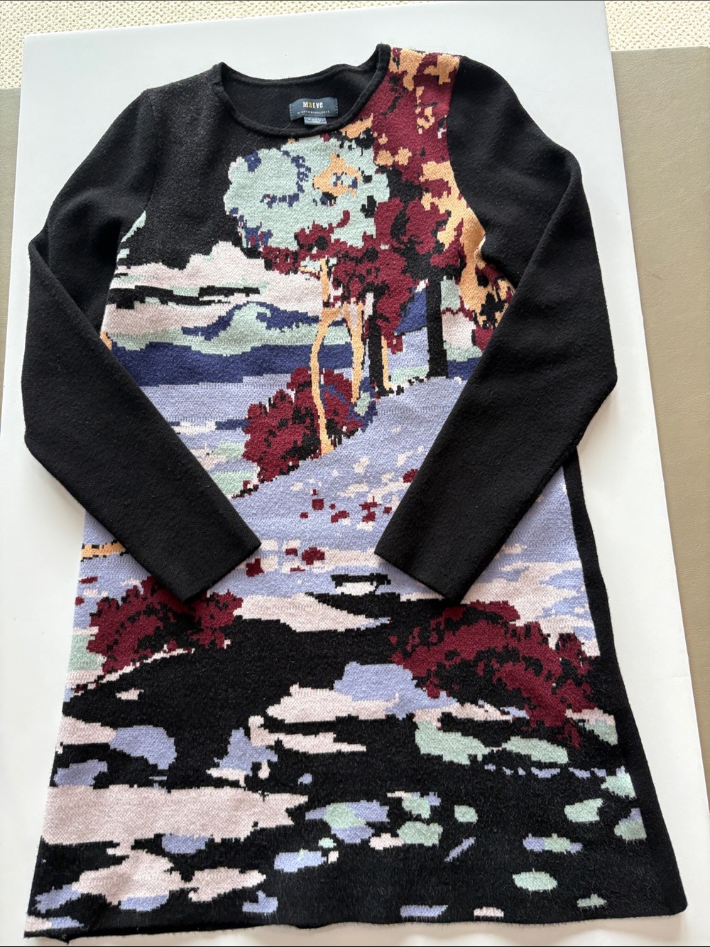 Anthropologie Black Multicolor Scenic Knit Mini Dress